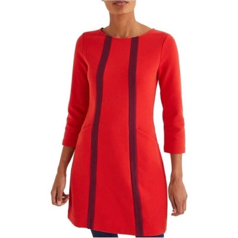Boden Red Anita Ottoman Ribbed Textured Long Sleeve Shift Dress